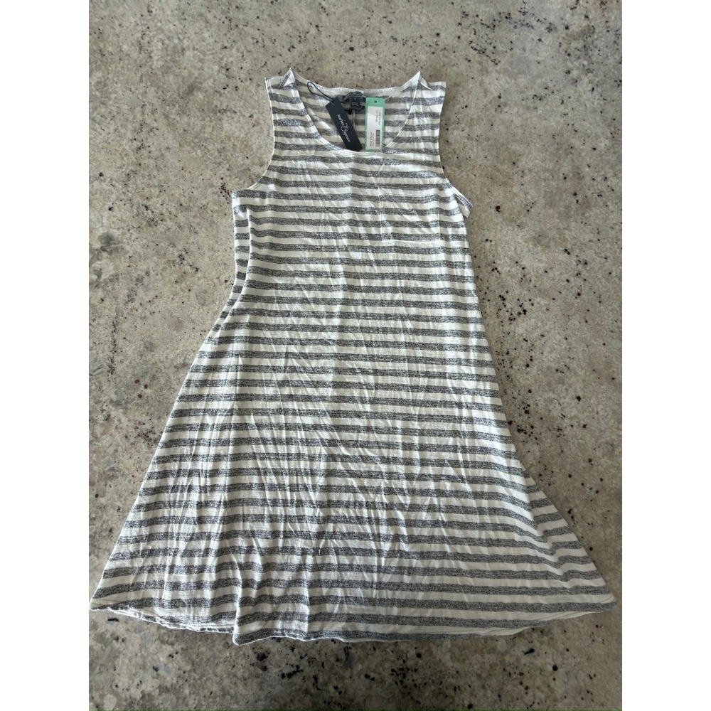 Market & Spruce Meg Knit Dress Striped Sleeveless Swing Dress White Gray S NWT